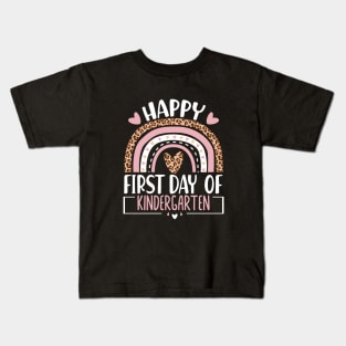 First Day of Kindergarten Rainbow Back To School Leopard Kids T-Shirt